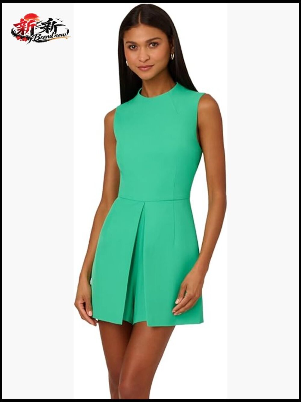 Peplum Romper in Woven Cotton, Sleeveless Crew Neck